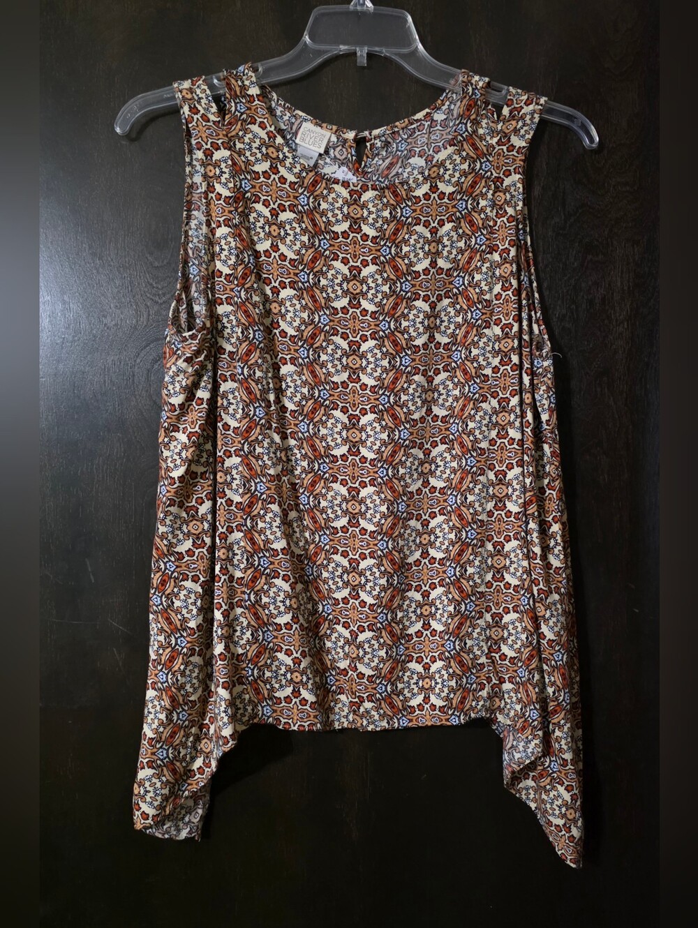 Canyon River Blues Earthtones Paisley Print Sharkbite Hem Tank Top Size XL